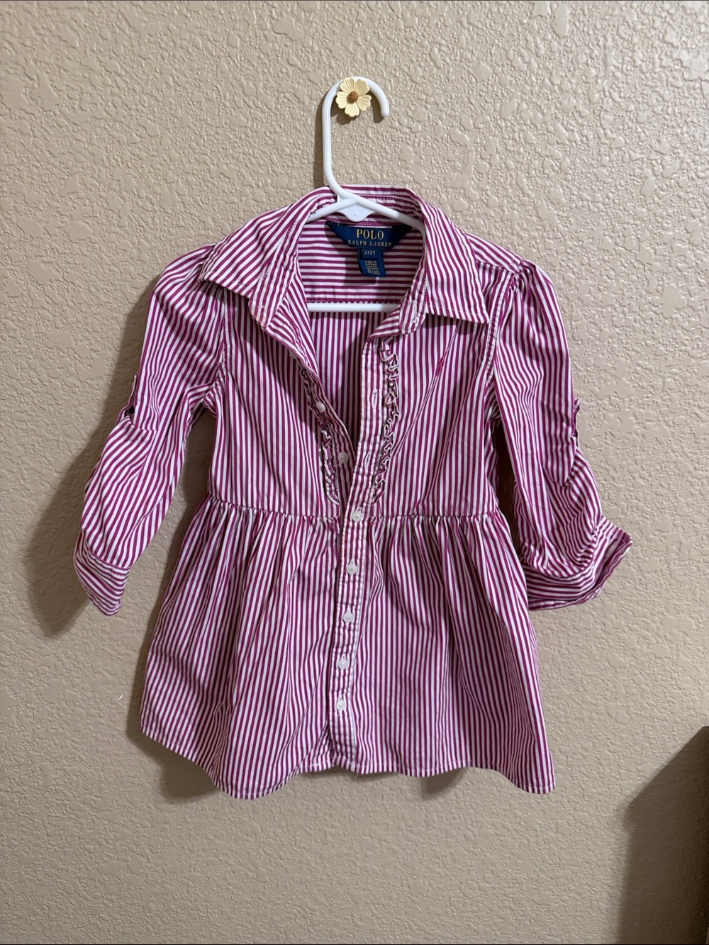 Polo by Ralph Lauren Pink & White Striped Peplum Shirt Dress